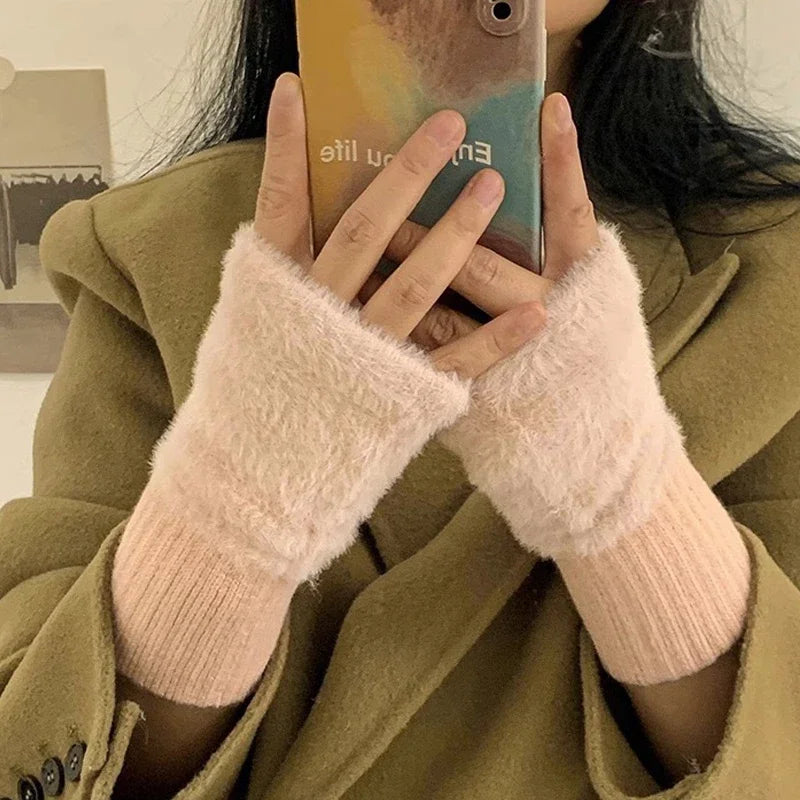 Warme Plüsch-Halbfingerhandschuhe