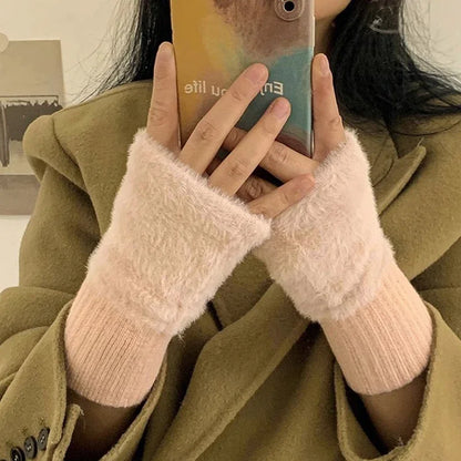Warme Plüsch-Halbfingerhandschuhe
