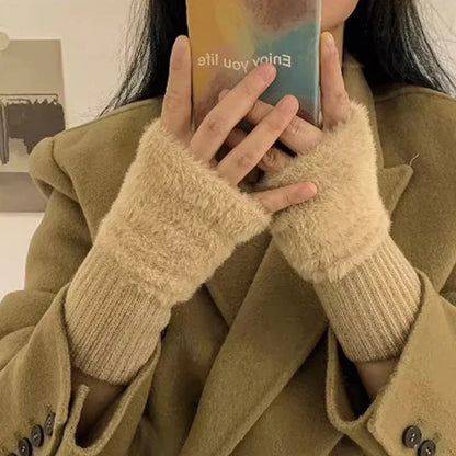 Warme Plüsch-Halbfingerhandschuhe